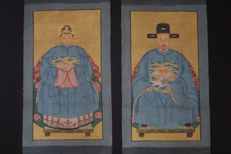 Couple d'ancêtres chinois Peinture Chinoise Bleu Ciel