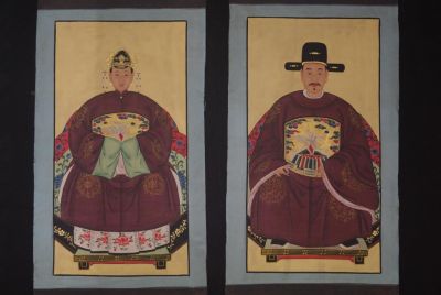 Couple d'ancêtres chinois Peinture Chinoise Bordeaux