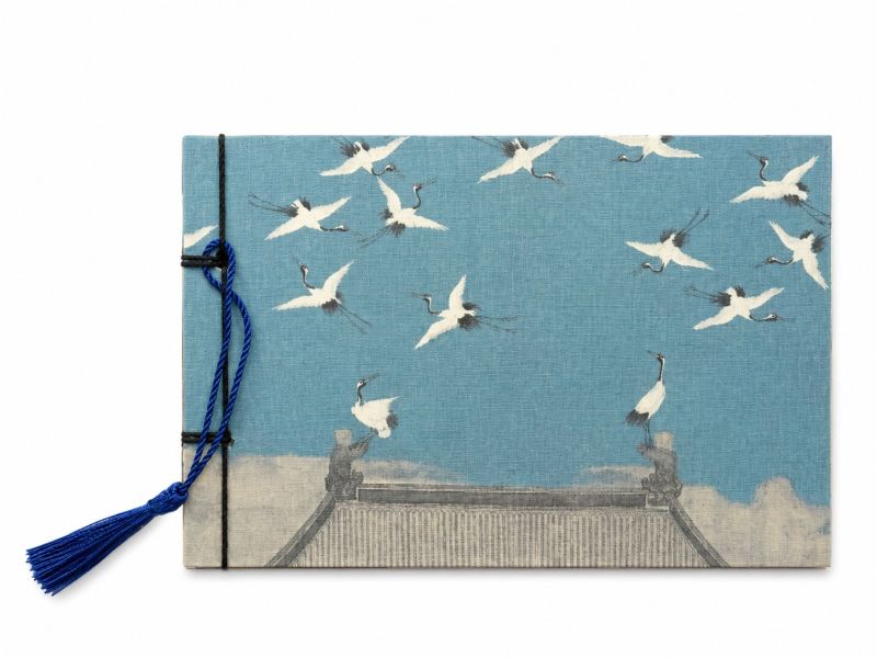 Cuaderno de caligrafía - Papel de arroz - Grullas sobre el pabellón - Azul 1