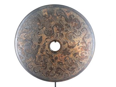 Disque Bi en Jade Gravé 40cm - Animaux mythiques