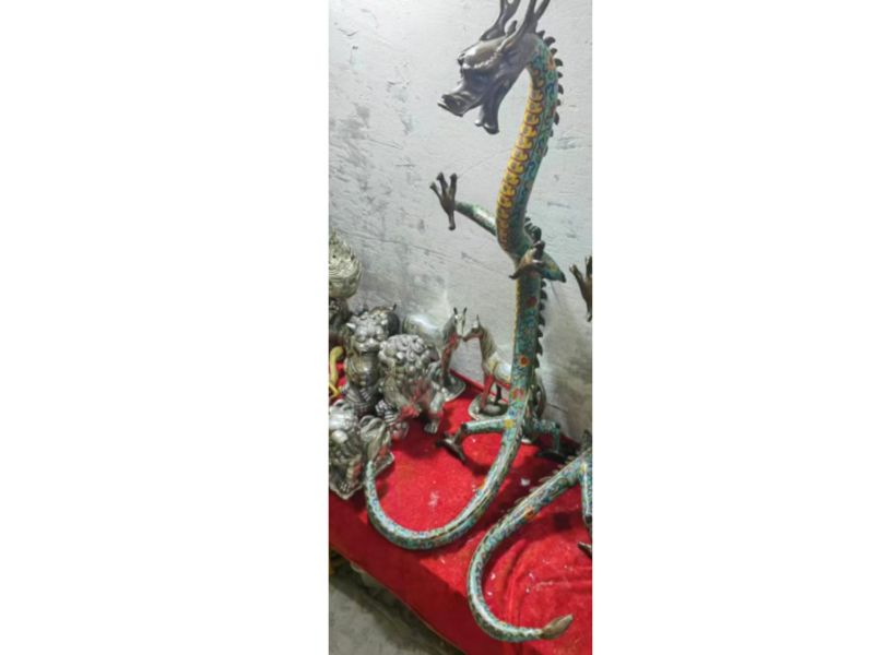 Dragon Impérial Chinois en bronze cloisonné – Sculpture artisanale 80 cm