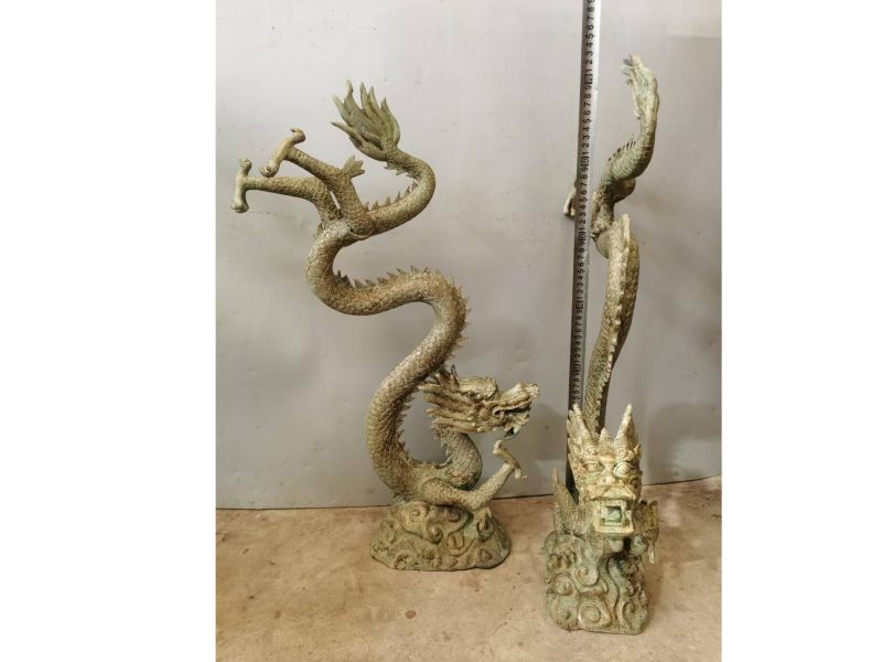 Dragon Impérial Chinois en bronze patiné – Sculpture artisanale 72 cm