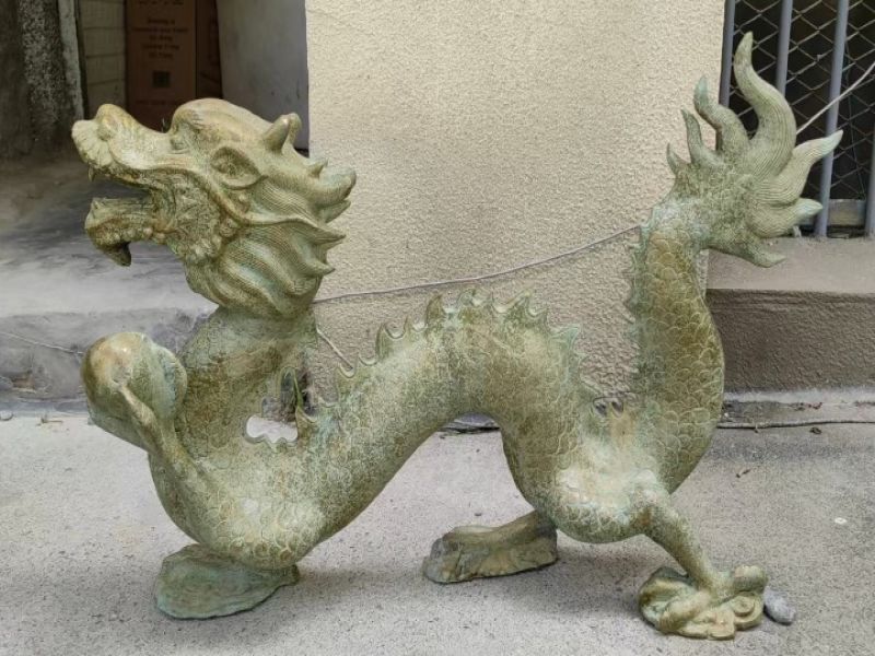 Dragon Impérial de la Dynastie Han en bronze patiné – Sculpture monumentale 77 cm