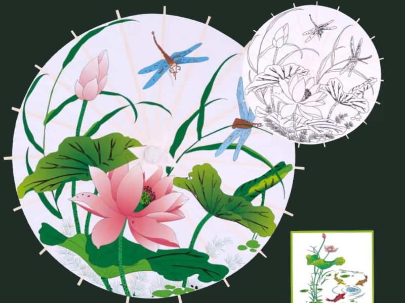 El paraguas para pintar- Child - DIY - Lotuses and dragonflies 1