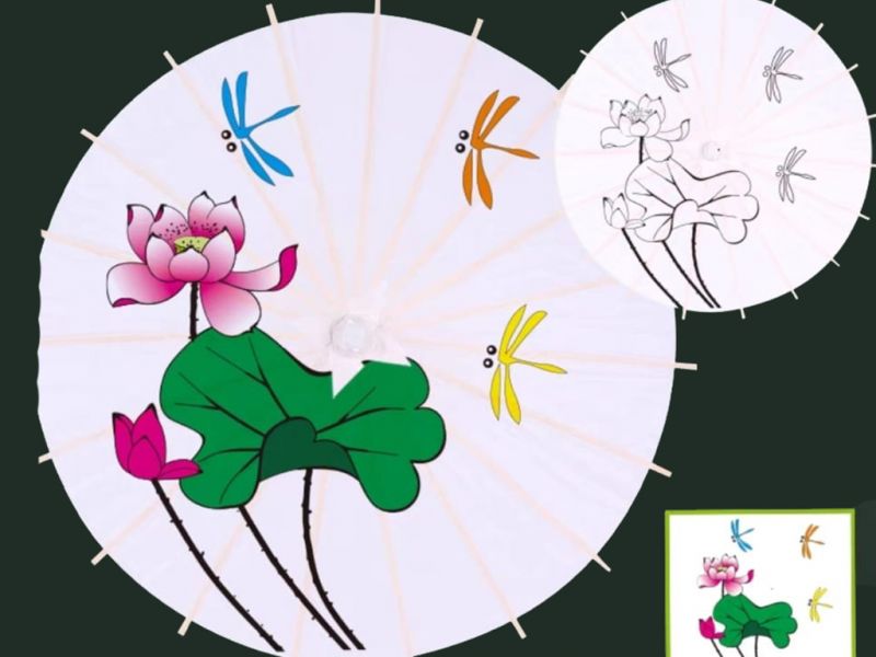 El paraguas para pintar - Infantil - DIY - El loto y las libélulas 2 1