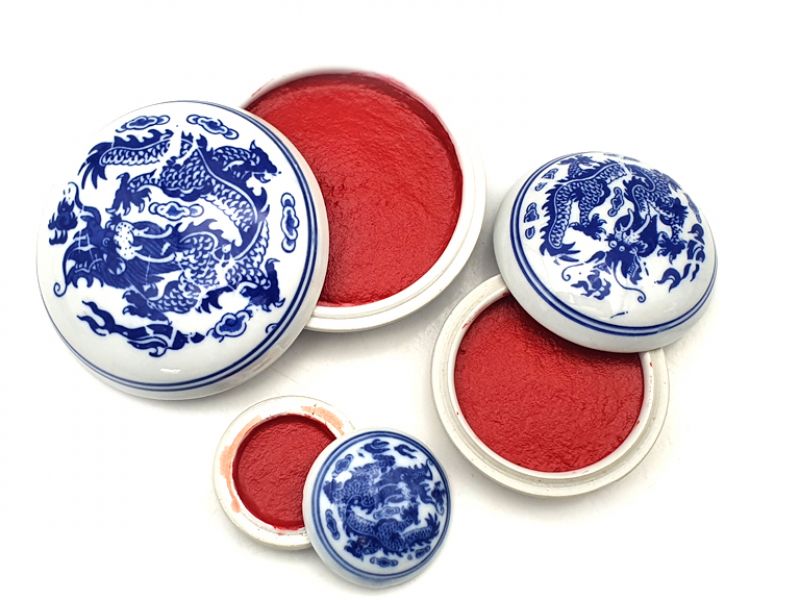 ZHONGJIUYUAN Lot de 3 tampons ronds en pâte à encre rouge pour  calligraphie, peinture Yinni chinoise, tampon rouge pour Inkan ou Hanko (30  g par un)