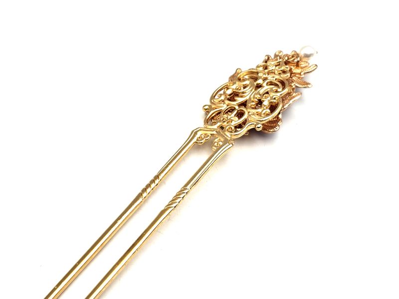 Cliquez sur la vignette pour agrandir et survolez la photo pour zoomer Épingle à cheveux chinoise cloisonnée – Fleurs délicates et perle 3