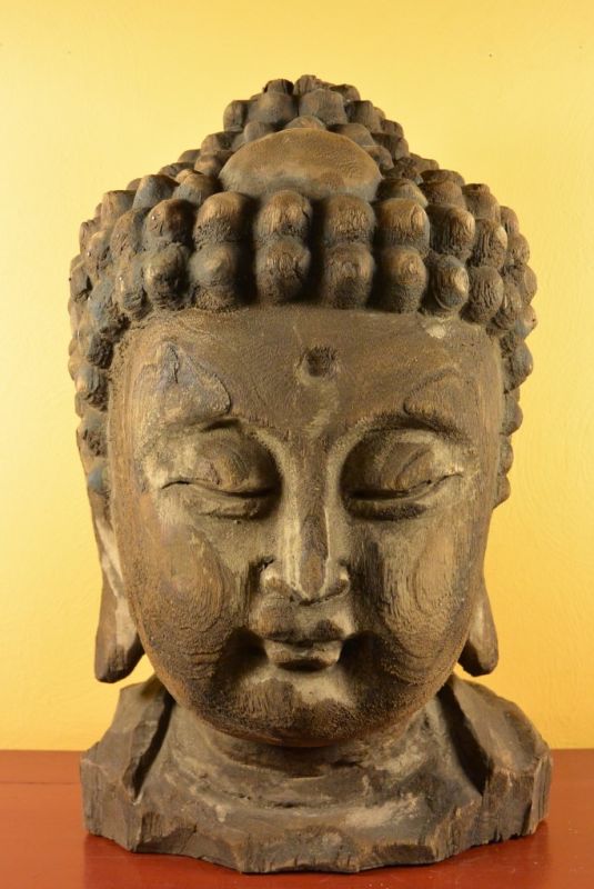 Estatua China de Madera Gran Cabeza de Buda 1