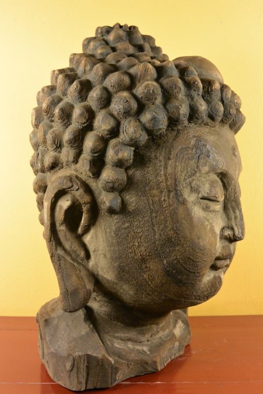 Estatua China de Madera Gran Cabeza de Buda 3