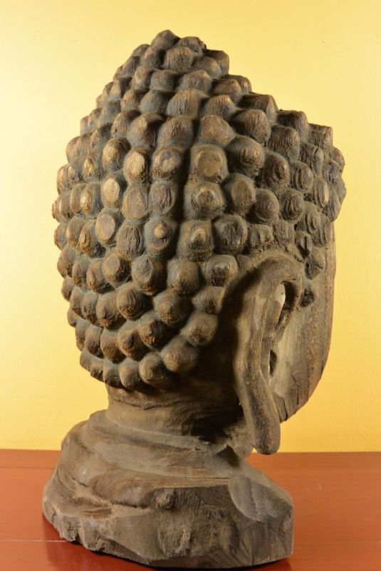 Estatua China de Madera Gran Cabeza de Buda 4