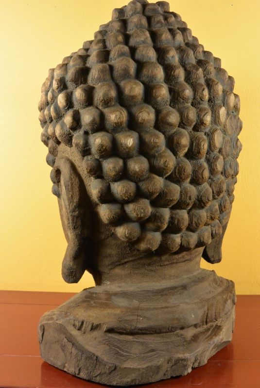 Estatua China de Madera Gran Cabeza de Buda 5