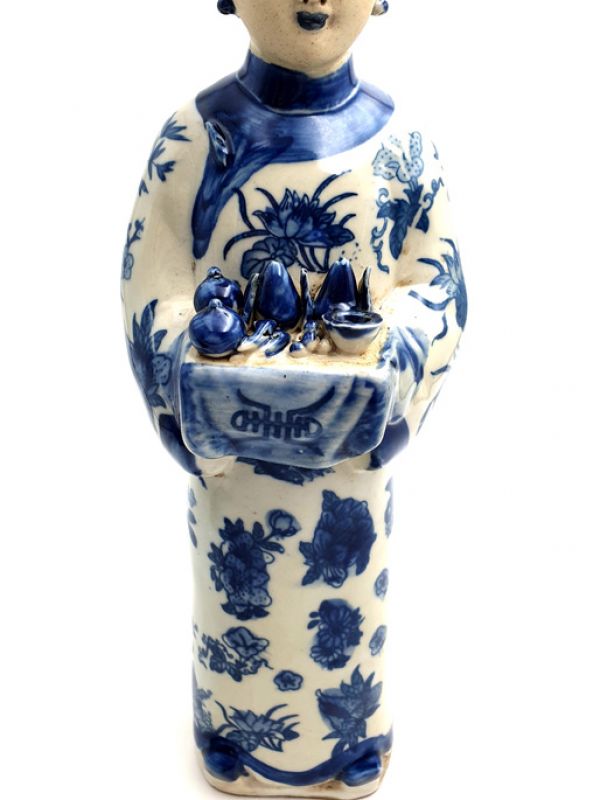 Estatua china de porcelana emperatriz blanco y azul - Cesta de frutas 3