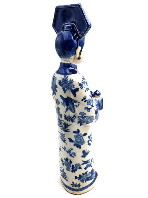 Estatua china de porcelana emperatriz blanco y azul - Cesta de frutas 4