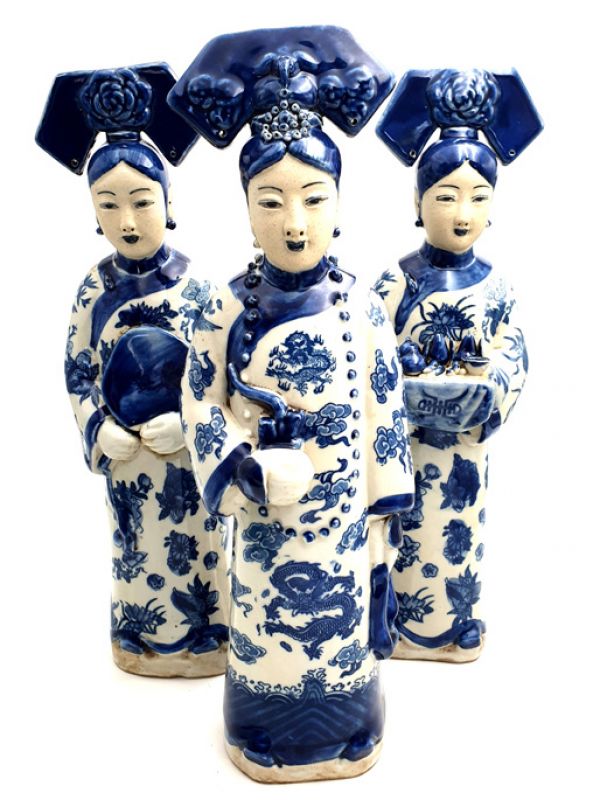 Estatua china de porcelana emperatriz blanco y azul - Cesta de frutas 5