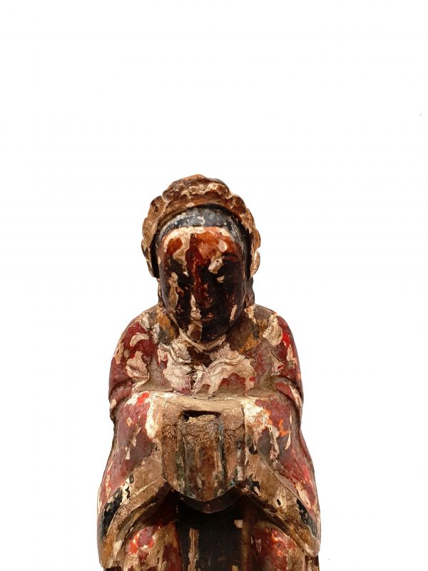 Estatua votiva china antigua - Dinastía de Qing - Anciana - policroma 2