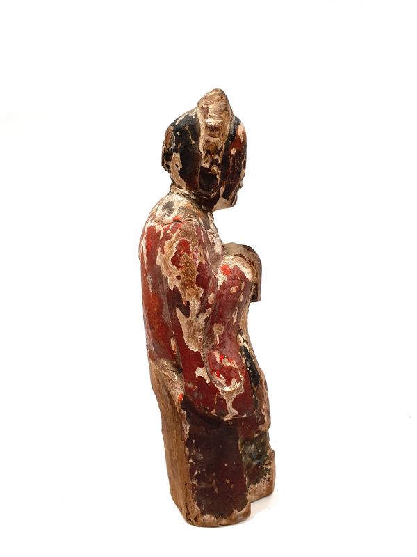 Estatua votiva china antigua - Dinastía de Qing - Anciana - policroma 3