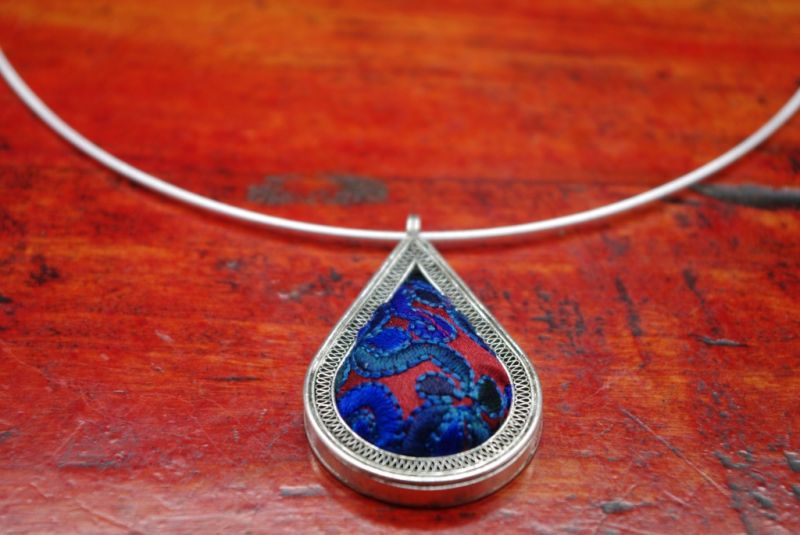 Ethnic Necklace Embroidery Red and Blue 1