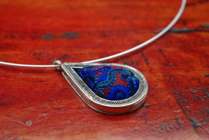 Ethnic Necklace Embroidery Red and Blue 5