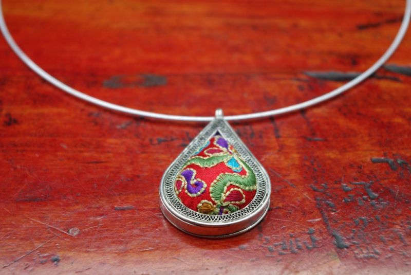 Ethnic Necklace Embroidery Water Drop Red 1