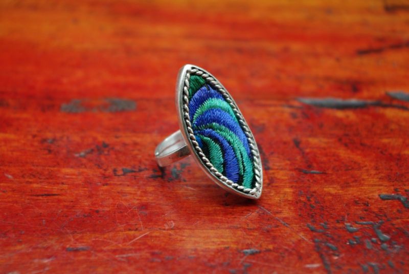 Ethnic Ring Embroidery Oval Blue 1