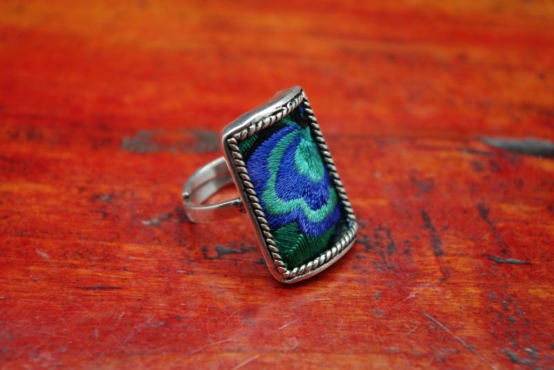 Ethnic Ring Embroidery Rectangle Blue 1