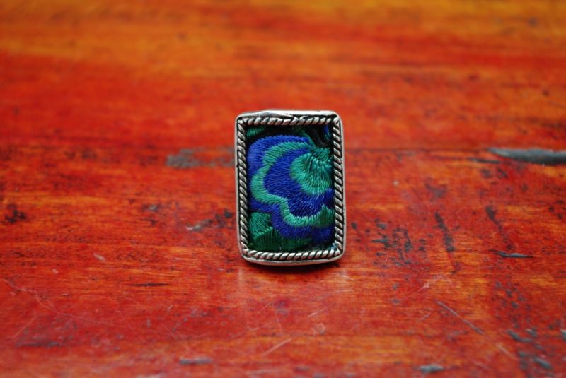 Ethnic Ring Embroidery Rectangle Blue 2