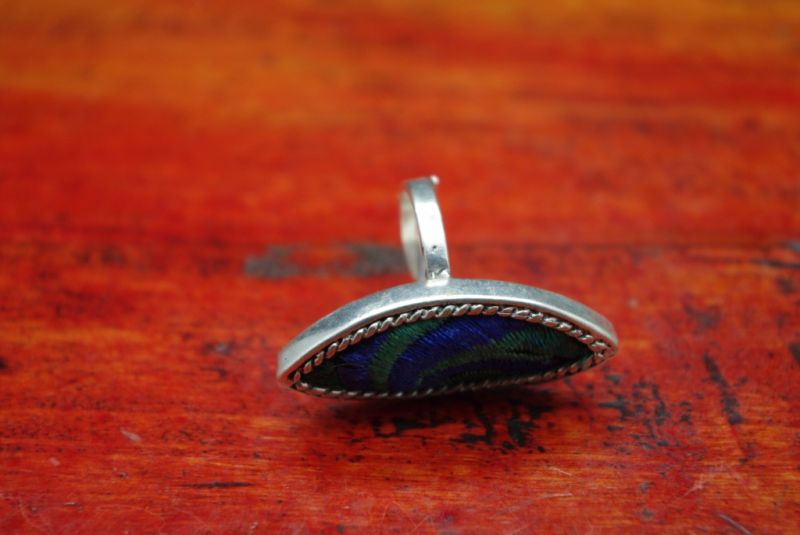 Ethnische Stickerei Ring Oval Blau 3