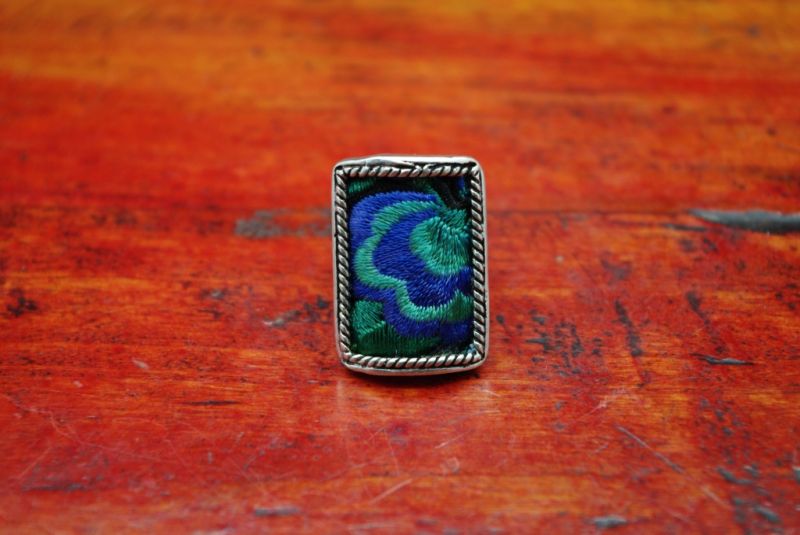 Ethnische Stickerei Ring Rechteck Blau 2