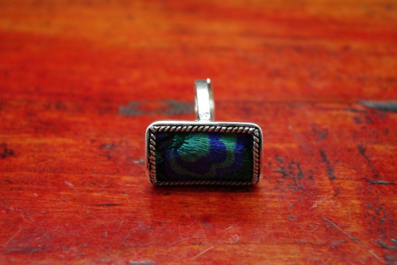 Ethnische Stickerei Ring Rechteck Blau 3
