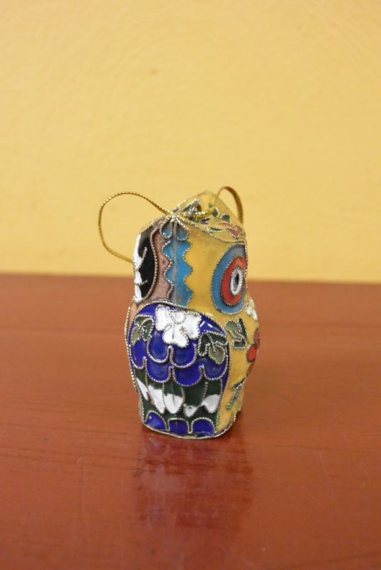 Eulen Cloisonné Gelb Rosa 2