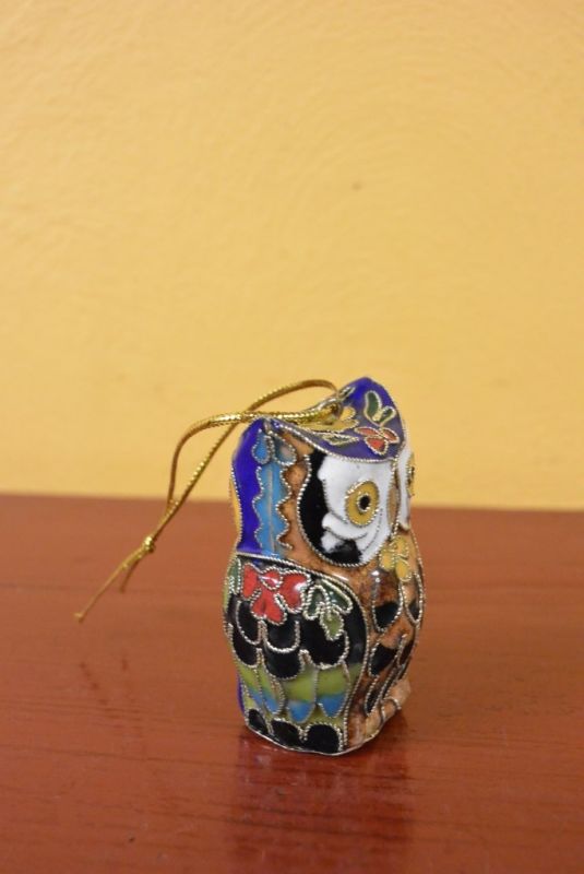 Eulen Cloisonné Gold Blau 2