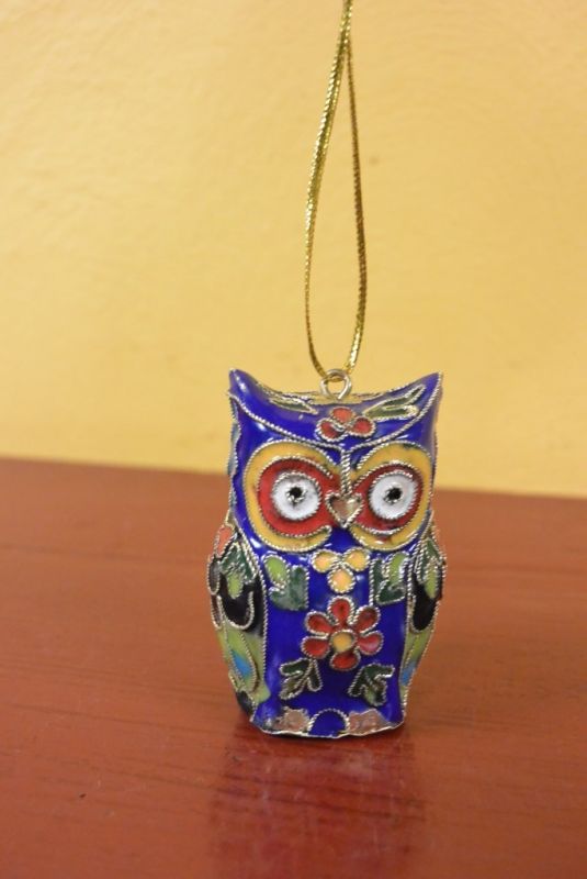 Eulen Cloisonné Gold Blau 3