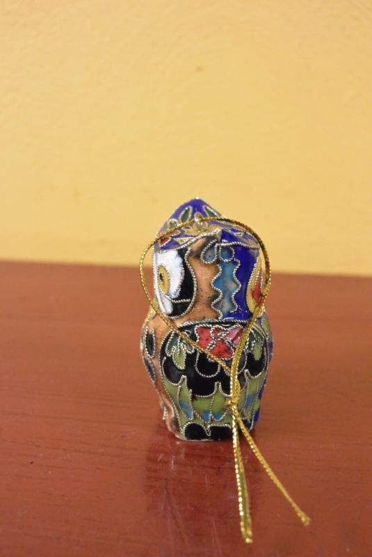 Eulen Cloisonné Gold Blau 4