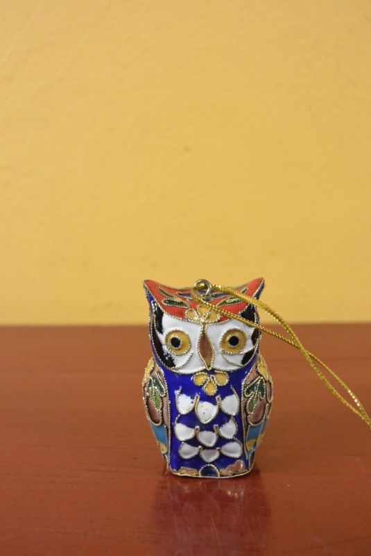 Eulen Cloisonné Rot Blau 3