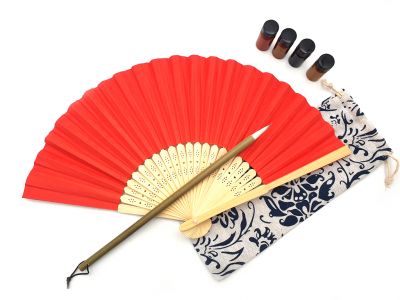 Éventail à peindre - Adulte - Calligraphie chinoise - DIY - Rouge