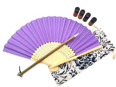 Éventail à peindre - Adulte - Calligraphie chinoise - DIY - Violet