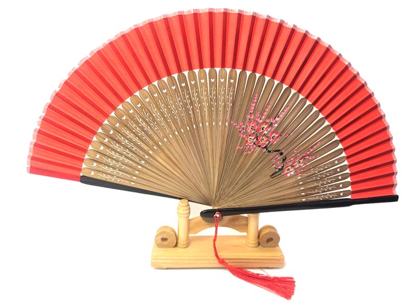 Éventail Asiatique - Peint à la main - Rouge