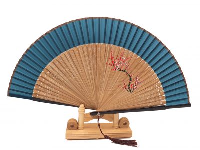 Éventail Asiatique - Peint à la main - Vert canard