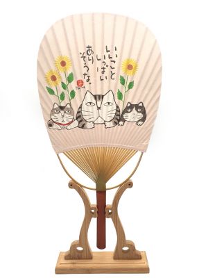 Éventail Japonais - Uchiwa - Bois et Papier - Chat japonais