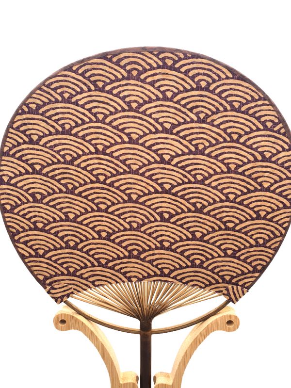 Éventail Japonais - Uchiwa - Bois et Tissu - motif traditionnel Seigaiha 2