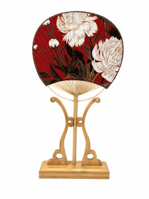 Éventail Japonais Uchiwa Rouge - Motif Floral Blanc
