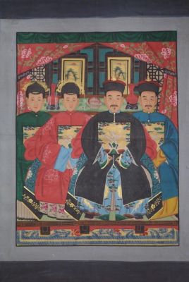 Famille de dignitaires Chine 4 personnes Dynastie Qing Famille de dignitaires Chine 4 personnes Dynastie Qing