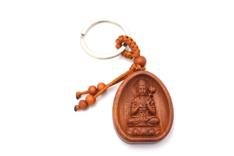 Feng Shui Keyring in wood - Buddha lotus position 1