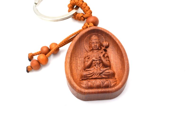 Feng Shui Keyring in wood - Buddha lotus position 2