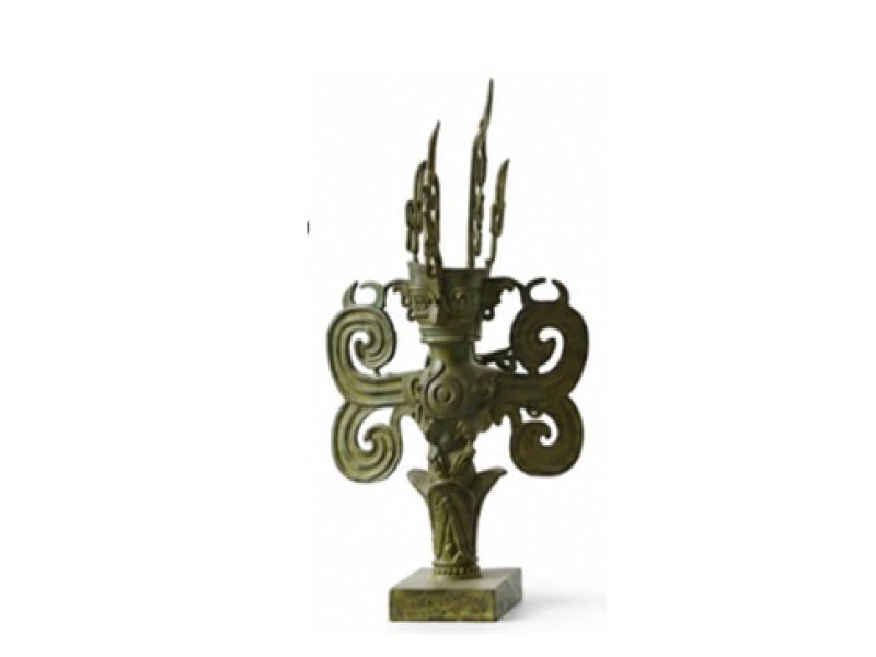 Figure Homme-Oiseau SanXingDui en bronze – Grande sculpture chinoise 34 cm