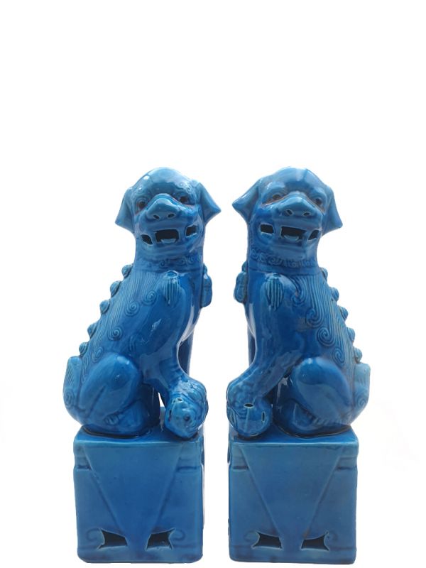 Fu Dog pair in porcelain Blue 1