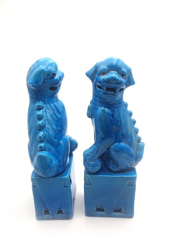 Fu Dog pair in porcelain Blue 3
