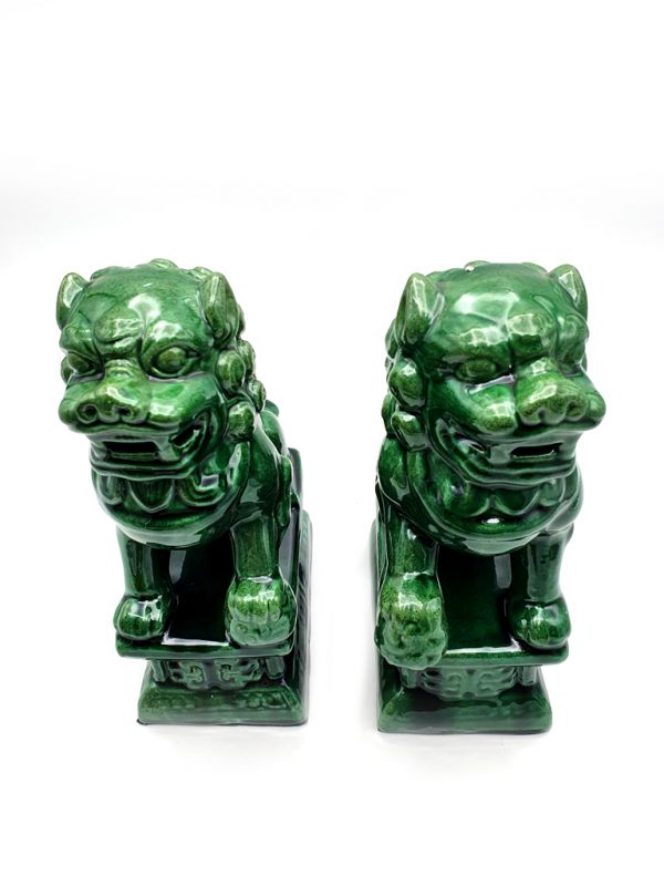 Fu Dog pair in porcelain Green 2
