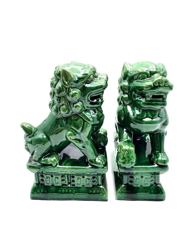 Fu Dog pair in porcelain Green 3