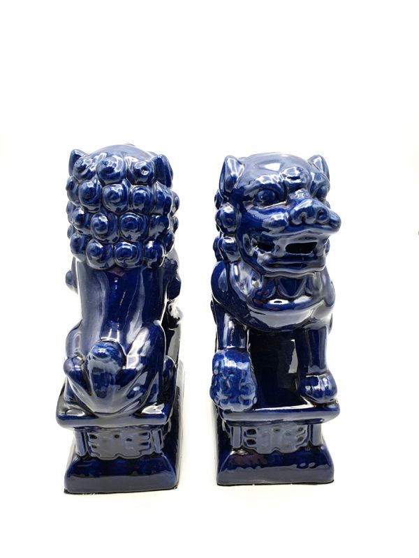 Fu Dog pair in porcelain Navy blue 3